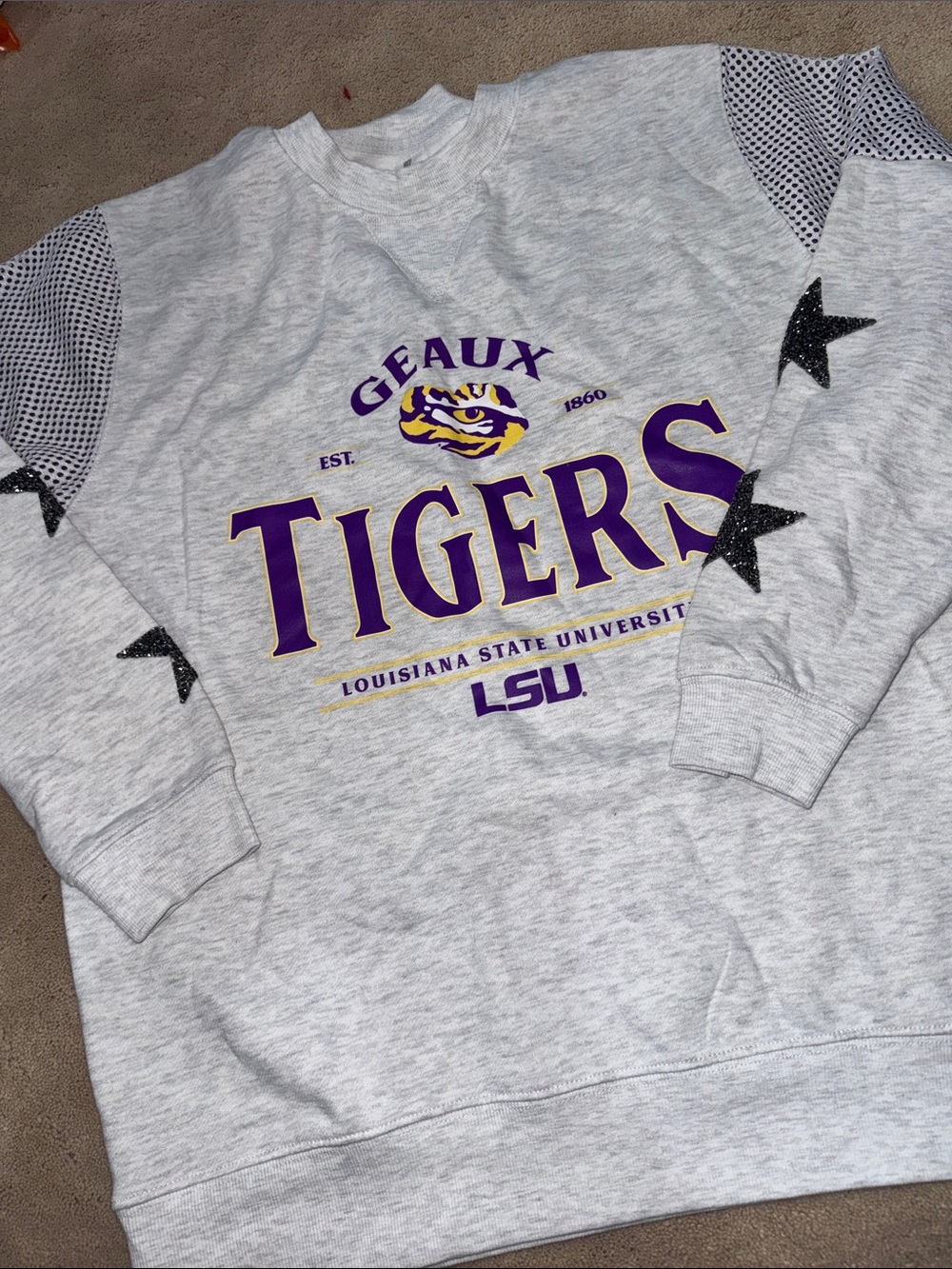 LSU Tigers Gray Crewneck Sweatshirt with Purple & Gold Logo